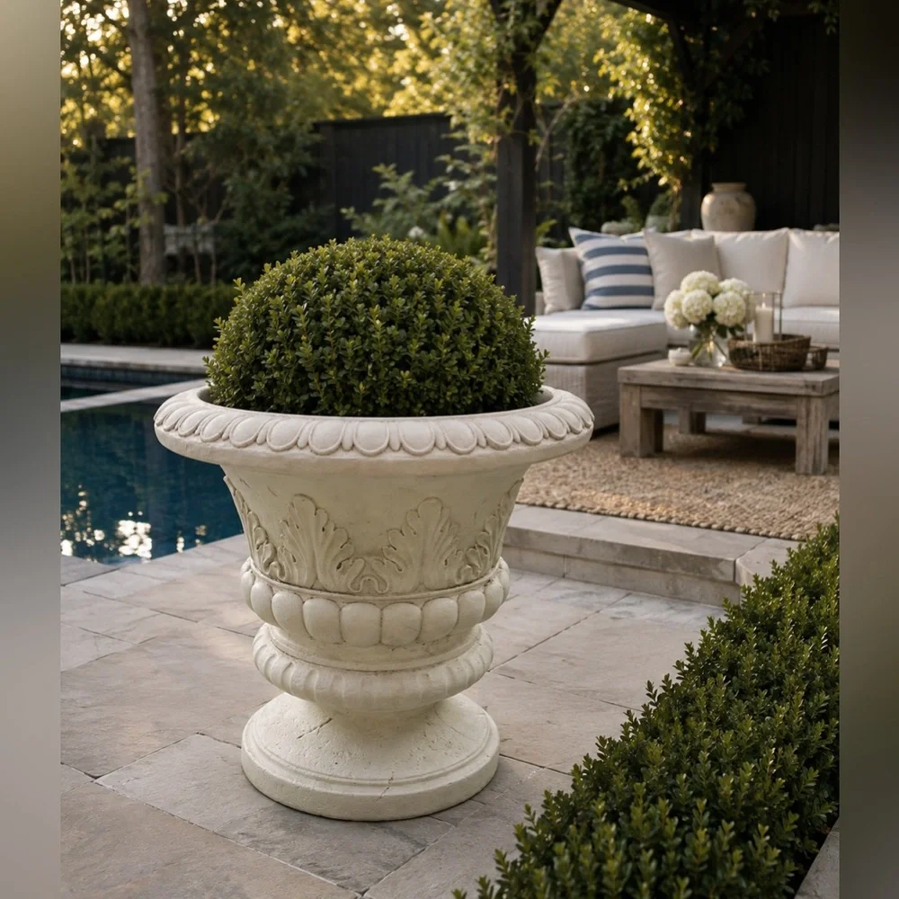 White patio urn